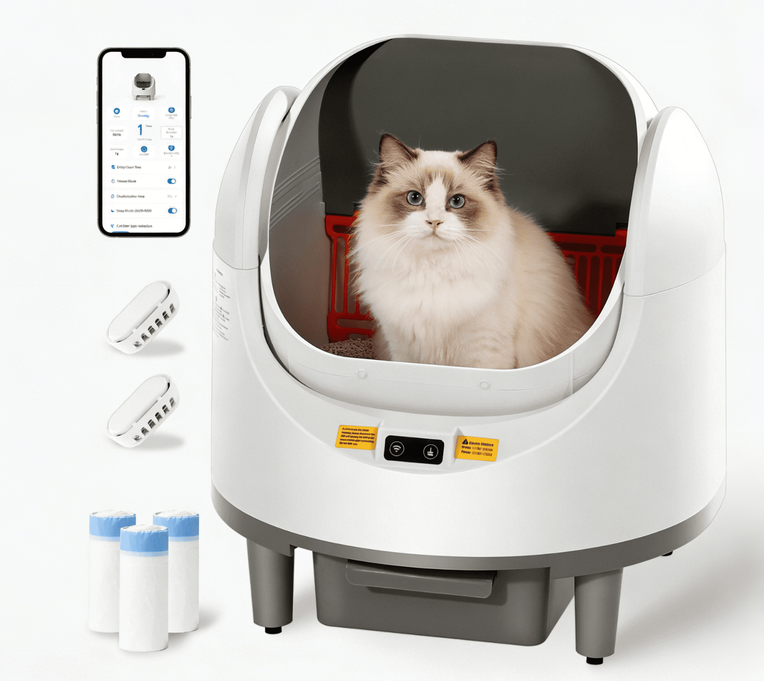Open-Top Automatic Cat Litter Box Self Cleaning with Liners and Mat Included, White