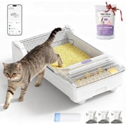 Open-Top Automatic Self-Cleaning Cat Litter Box, Extra Large Smart Tray for Multiple Cats, with App Control & Health Monitor