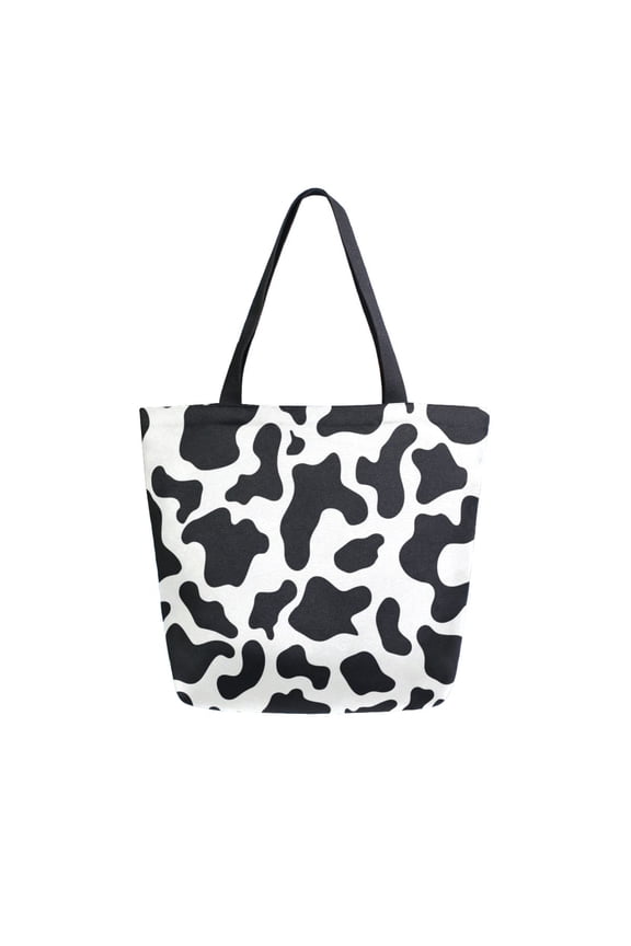 Open Top Canvas Shoulder Handbag with Interior Zipper Pocket Large-Capacity Tote Bag Black Teardrop Pattern
