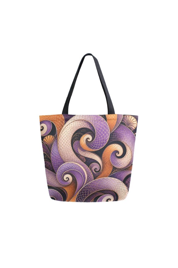 Open Top Canvas Shoulder Handbag with Interior Zipper Pocket Large-Capacity Tote Bag Multiple Helical Coiled Pattern