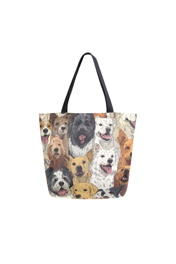 Open Top Canvas Tote Bag with Zipper Reusable Shopping Bag 13.5x15" Roomy Carryall A Large Group Of Dogs