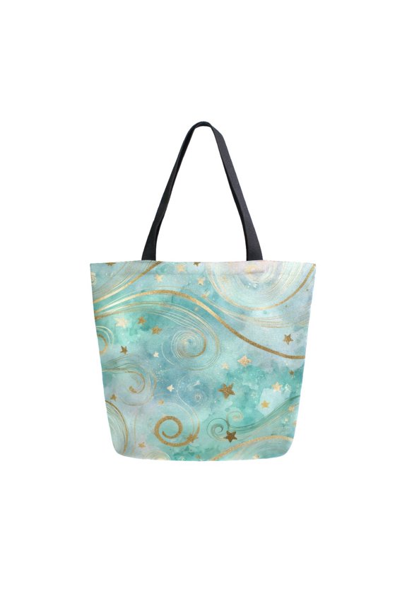 Open Top Canvas Tote Bag with Zipper Reusable Shopping Bag 13.5x15" Roomy Carryall Beautiful Swirling Lines