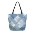 thumbnail image 1 of Open Top Canvas Tote Bag with Zipper Reusable Shopping Bag 13.5x15" Roomy Carryall Blue Plaid Pattern, 1 of 9