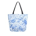 thumbnail image 1 of Open Top Canvas Tote Bag with Zipper Reusable Shopping Bag 13.5x15" Roomy Carryall Blue Watercolor Floral Pattern, 1 of 9