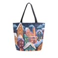 thumbnail image 1 of Open Top Canvas Tote Bag with Zipper Reusable Shopping Bag 13.5x15" Roomy Carryall Cartoon Colorful House, 1 of 9