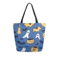 thumbnail image 1 of Open Top Canvas Tote Bag with Zipper Reusable Shopping Bag 13.5x15" Roomy Carryall Cartoon Halloween Pattern, 1 of 9