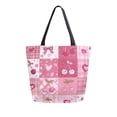 thumbnail image 1 of Open Top Canvas Tote Bag with Zipper Reusable Shopping Bag 13.5x15" Roomy Carryall Cherry Pattern with Bows, 1 of 9