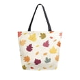 thumbnail image 1 of Open Top Canvas Tote Bag with Zipper Reusable Shopping Bag 13.5x15" Roomy Carryall Colorful Autumn Leaves Pattern, 1 of 9