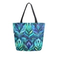 thumbnail image 1 of Open Top Canvas Tote Bag with Zipper Reusable Shopping Bag 13.5x15" Roomy Carryall Elegant Blue Abstract Shapes, 1 of 9