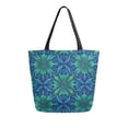 thumbnail image 1 of Open Top Canvas Tote Bag with Zipper Reusable Shopping Bag 13.5x15" Roomy Carryall Elegant Blue Traditional Patterns, 1 of 9