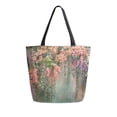 thumbnail image 1 of Open Top Canvas Tote Bag with Zipper Reusable Shopping Bag 13.5x15" Roomy Carryall Enchanted Flowers Painting, 1 of 9