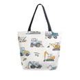 thumbnail image 1 of Open Top Canvas Tote Bag with Zipper Reusable Shopping Bag 13.5x15" Roomy Carryall Engineering Vehicle Pattern, 1 of 9