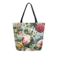 thumbnail image 1 of Open Top Canvas Tote Bag with Zipper Reusable Shopping Bag 13.5x15" Roomy Carryall Floral Pattern with Roses, 1 of 9