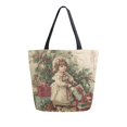 thumbnail image 1 of Open Top Canvas Tote Bag with Zipper Reusable Shopping Bag 13.5x15" Roomy Carryall Nostalgic Christmas Atmosphere, 1 of 9