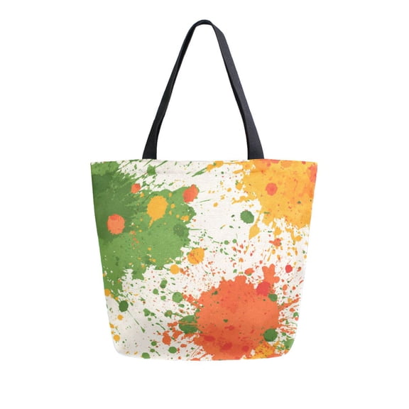 Open Top Canvas Tote Bag with Zipper Reusable Shopping Bag 13.5x15" Roomy Carryall Paint Splatter Pattern