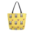 thumbnail image 1 of Open Top Canvas Tote Bag with Zipper Reusable Shopping Bag 13.5x15" Roomy Carryall Panda Cartoon with Heart Pattern, 1 of 1