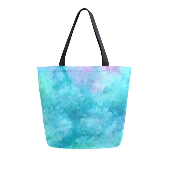 Open Top Canvas Tote Bag with Zipper Reusable Shopping Bag 13.5x15" Roomy Carryall Pastel Blue Dandelions