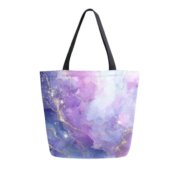 Open Top Canvas Tote Bag with Zipper Reusable Shopping Bag 13.5x15" Roomy Carryall Pink and Blue Marble Texture