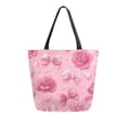 thumbnail image 1 of Open Top Canvas Tote Bag with Zipper Reusable Shopping Bag 13.5x15" Roomy Carryall Roses and Bows Pattern, 1 of 9