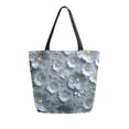 thumbnail image 1 of Open Top Canvas Tote Bag with Zipper Reusable Shopping Bag 13.5x15" Roomy Carryall Silver Flowers Pattern, 1 of 9