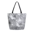 thumbnail image 1 of Open Top Canvas Tote Bag with Zipper Reusable Shopping Bag 13.5x15" Roomy Carryall Silver Metal Flower Pattern, 1 of 9