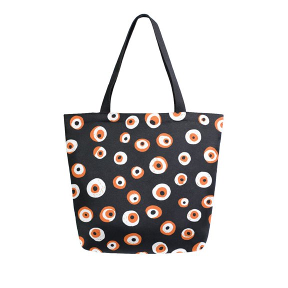 Open Top Canvas Tote Bag with Zipper Reusable Shopping Bag 13.5x15" Roomy Carryall Small Eyeballs Pattern