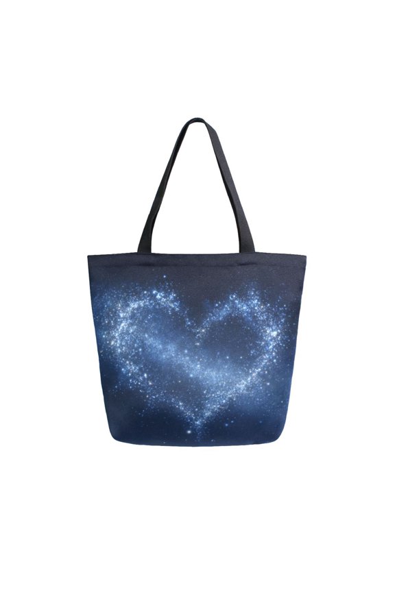 Open Top Canvas Tote Bag with Zipper Reusable Shopping Bag 13.5x15" Roomy Carryall Starry Sky Background with Stars