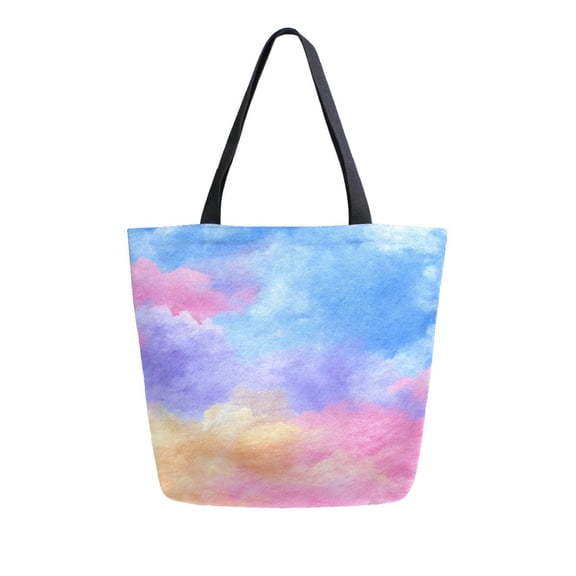 Open Top Canvas Tote Bag with Zipper Reusable Shopping Bag 13.5x15" Roomy Carryall Tie-dye Clouds Pattern