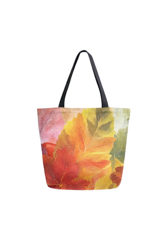 Open Top Canvas Tote Bag with Zipper Reusable Shopping Bag 13.5x15" Roomy Carryall Various Shades Autumn Leaves