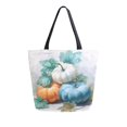 thumbnail image 1 of Open Top Canvas Tote Bag with Zipper Reusable Shopping Bag 13.5x15" Roomy Carryall Watercolor Pumpkins and Leaves, 1 of 9