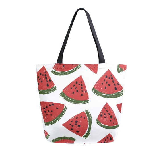 Open Top Canvas Tote Bag with Zipper Reusable Shopping Bag 13.5x15" Roomy Carryall Watermelon Slice Pattern