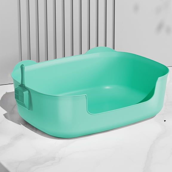 Open-Top Cat Litter Box - 40x29cm Spillage-Proof Plastic Tray, Non-Slip Bottom for Kittens Senior Cats, Easy-Clean Pet Toilet, Odor-Control Litter Pan, Mint Green