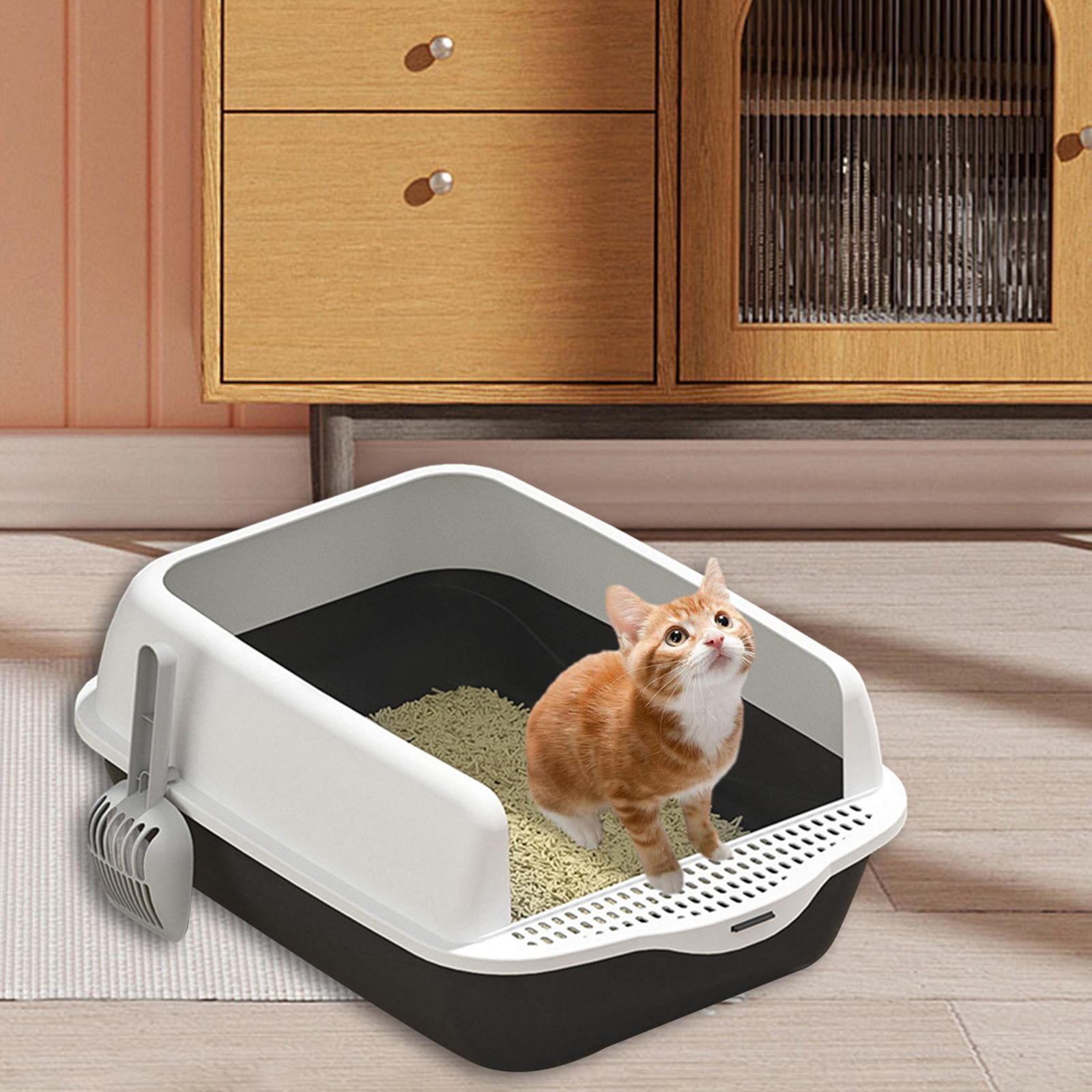 Open Top Cat Toilet, Easy to Clean Sturdy Large Semi Enclosed Anti Splashing Supplies Cat Bedpan Heighten Kitty Litter Pan , Gray