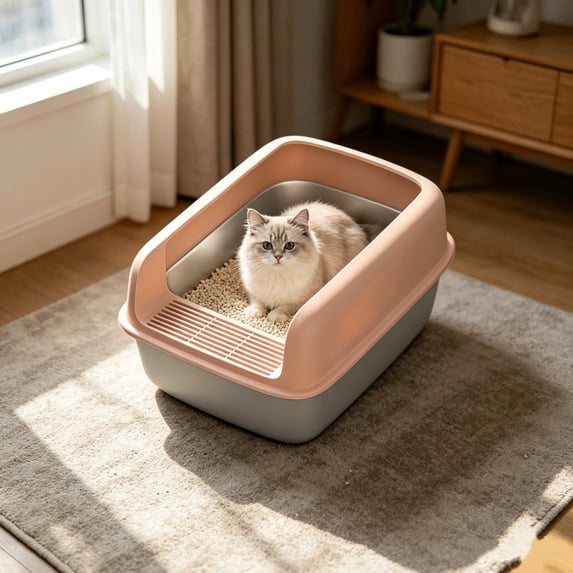Open Top High Side Cat Litter Box, Semi-Enclosed Removable Pet Litter Tray, High-Sided Design Prevents Urine Leakage, Non-Stick, Easy to Clean, Indoor Cats Litter Pan