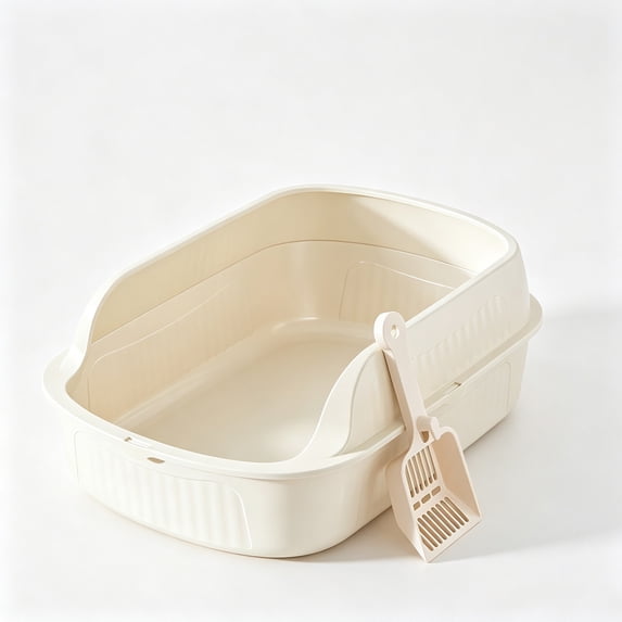 Open Top High Side Cat Litter Box, Semi-Enclosed Removable Pet Litter Tray, with Litter Sifting Scoop, Easy Clean Indoor Cat Toilet for Small & Medium Cats, 15.47''LX5.83''HX11.18''W