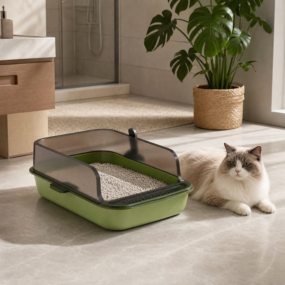 Open Top High Side Cat Litter Box, Semi Open Cats Litter Box, Anti-Splashing Cats Litter Pan,Kitten Toilet with Litter Sifting Scoop,Semi-Enclosed Removable Kittens Litter for Boxes Easy to Clean