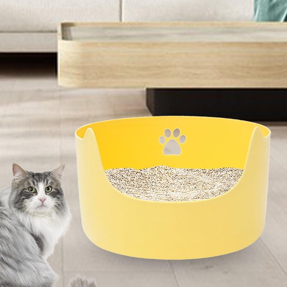 Open Top Pet Litter Tray Cat High Sided Large Bedpan Deep Loo, Cat Sandbox Kitten Potty Toilet for All Kinds of Cat Litter , Yellow, L L