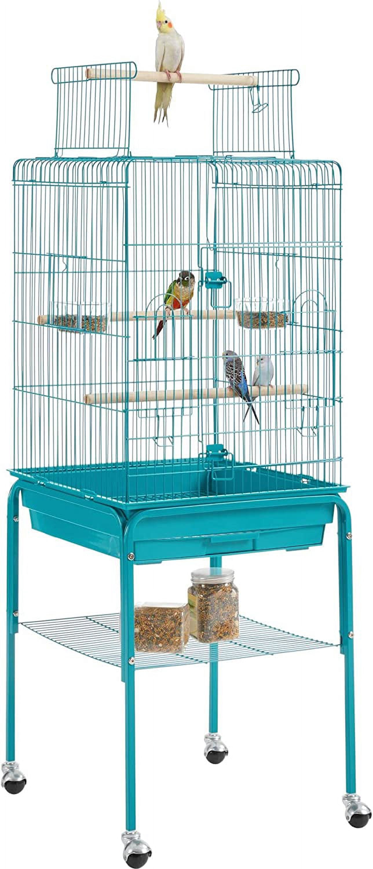 63-Inch Tall Large Bird Cage With Stand - Flight Cage For Cockatiels, Parakeets, Finches With Toys