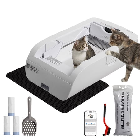 Self Cleaning Litter Box,Open-Top Automatic Cat Litter Box APPControl (2.4G/5G)with Health Tracking, Dual SafetySensors&Odorless Design,Includes cat Litter & 3 Rolls Waste