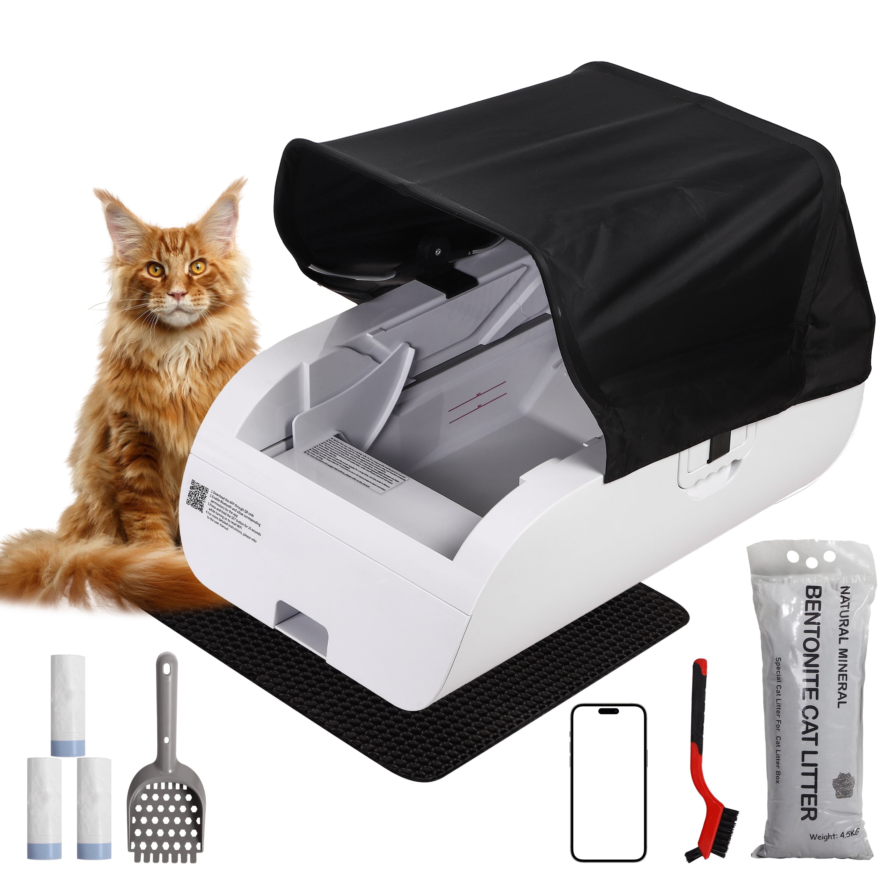 Open Top Self Cleaning Cat Litter Box,Automatic Litter Box for Multiple ...
