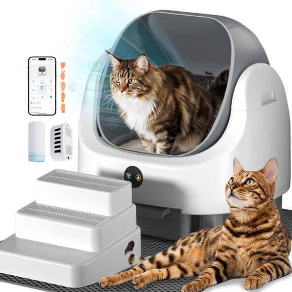 Open Top Self Cleaning Litter Box 70l Automatic Cat With App Control Low Noise Safety Protection Anti-pinch Protection&easy Access Step For Senior Cats Multiple Cats(white)