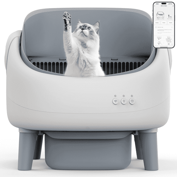 Open-Top Automatic Cat Litter Box, Self Cleaning Litter Box for Multi-Cat Families, APP Control, Safety Protection, 1 Roll Waste Bag