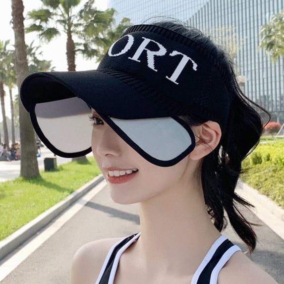 Open Top Sports Sun Visor, Adjustable Brim UV Protection Visor for Running, Hiking, Outdoor Activities, Men and Women's Summer Sports Hat-Black