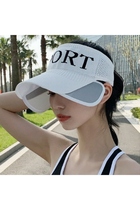 Open Top Sports Sun Visor, Adjustable Brim UV Protection Visor for Running, Hiking, Outdoor Activities, Men and Women's Summer Sports Hat-White