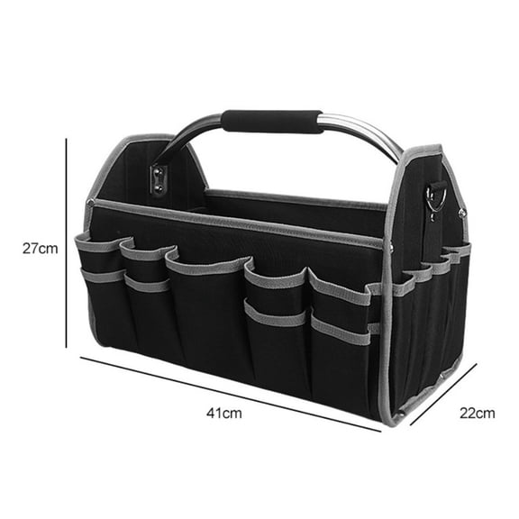 Open Top Tool Tote Large Capacity Tool Organizer Adjustable Shoulder Strap Anti-slip Rubber Pad Foam-padded Handle