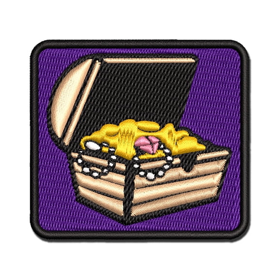 Open Treasure Chest with Gold Pirate Booty Applique Multi-Color Embroidered Iron-On Patch - 2.0 Inch Mini