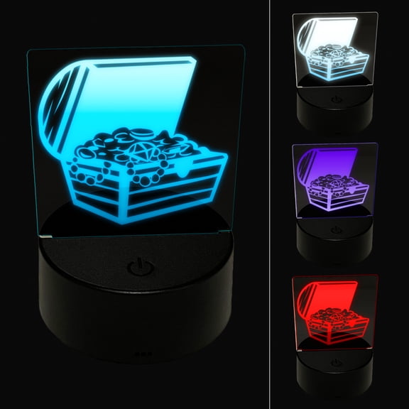 Open Treasure Chest with Gold Pirate Booty LED Night Light Sign 3D Illusion Desk Nightstand Lamp