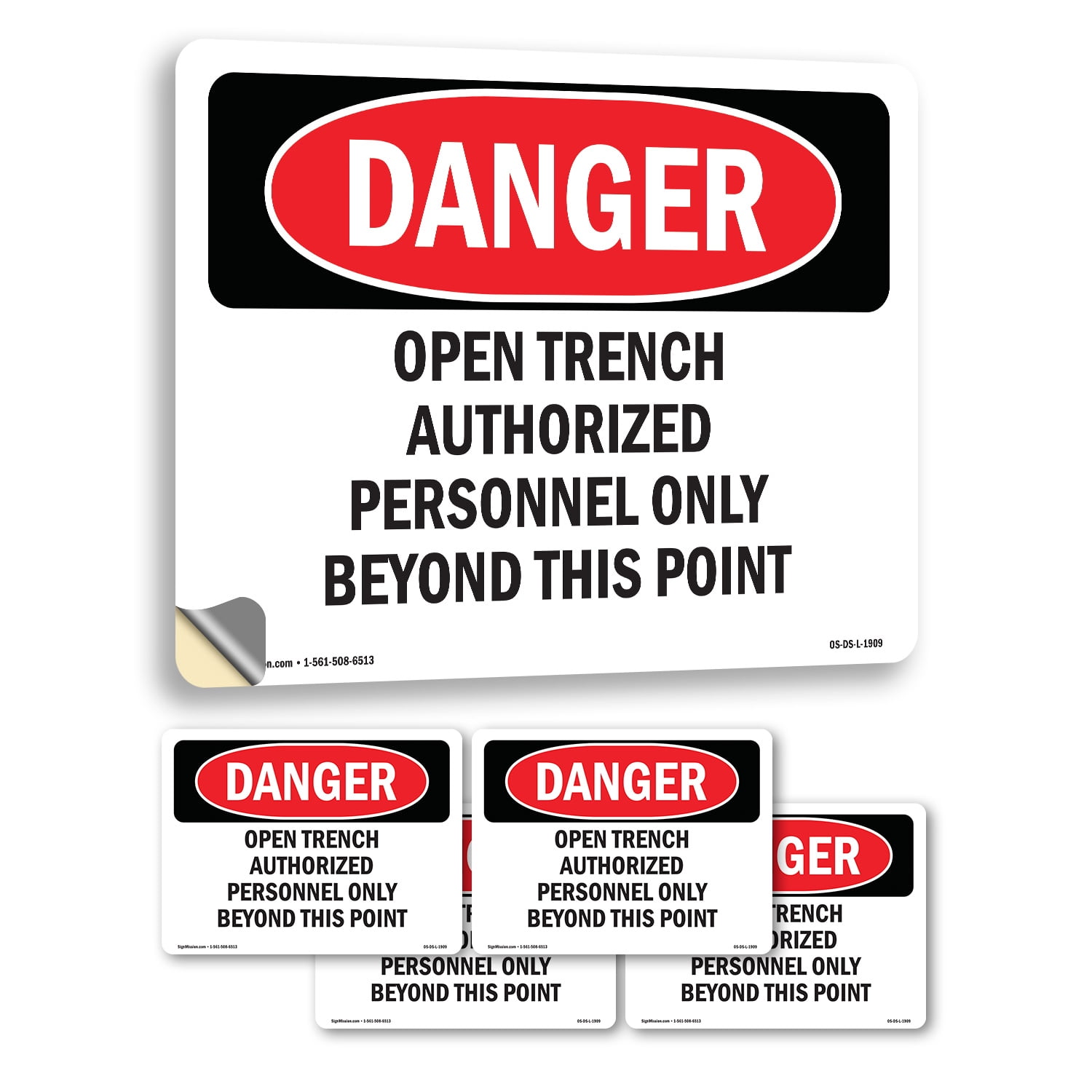Open Trench Authorized Personnel Only OSHA Danger Vinyl Decal Label 10 ...