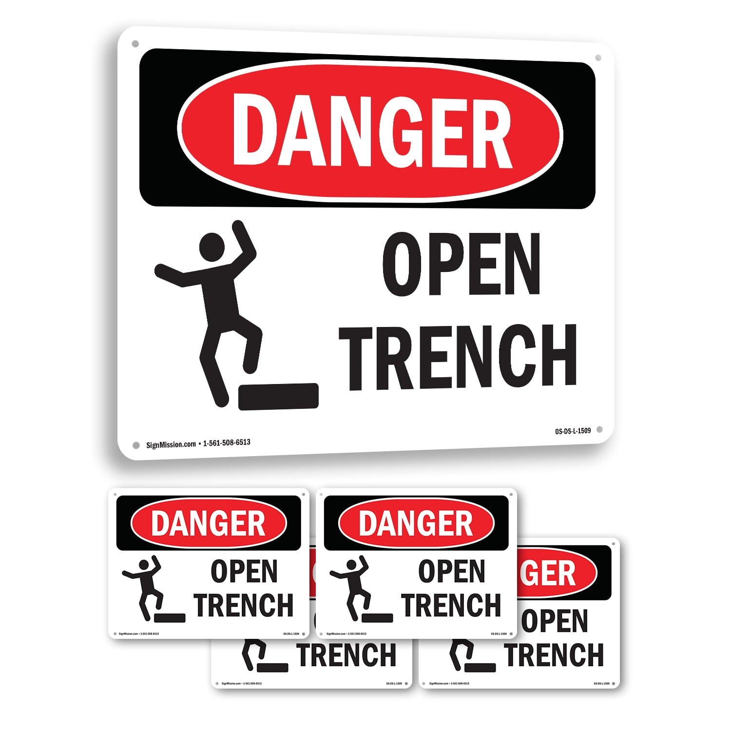 Open Trench OSHA Danger Rigid Plastic Sign 24 Inch x 18 Inch - 5 Pack ...