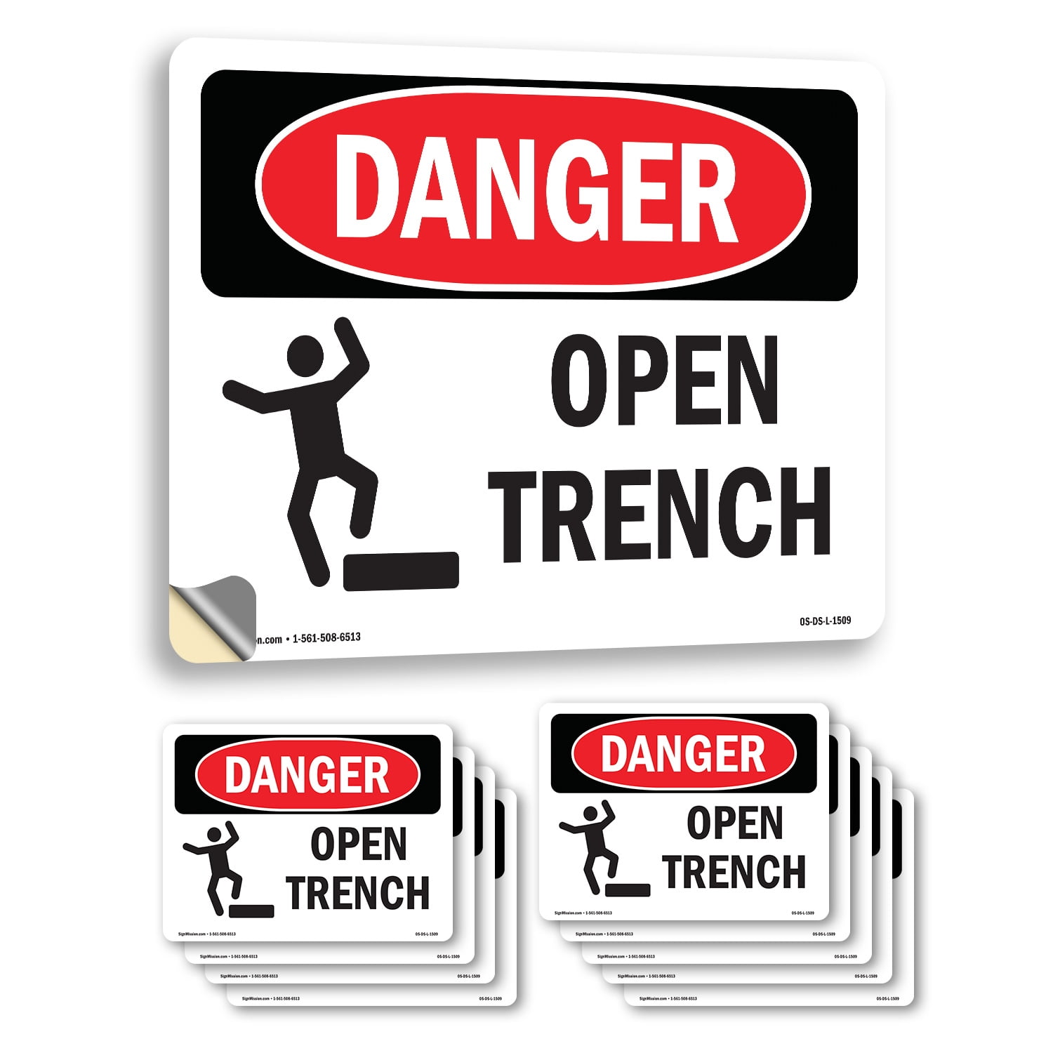 Open Trench OSHA Danger Vinyl Decal Label 10 Inch x 7 Inch - 10 Pack ...